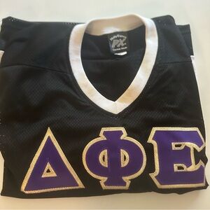 Black and Purple Delta Phi Epsilon Letter Jersey